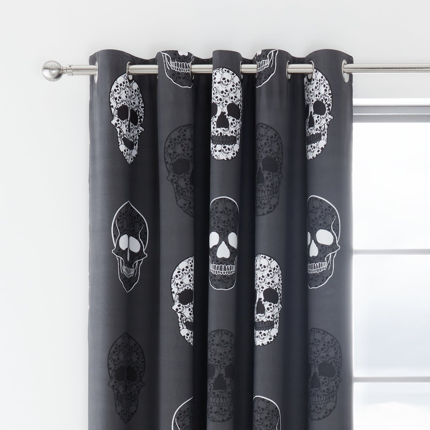 Catherine Lansfield Skulls Fully 66'' x 72'' Ready Made Eyelet Curtains Grey