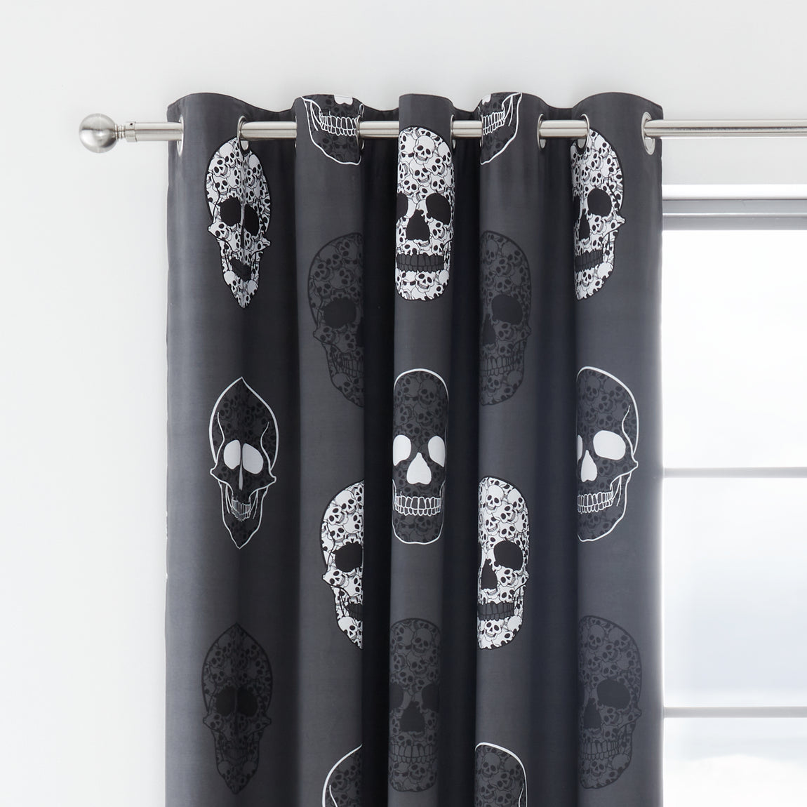 Catherine Lansfield Skulls Fully 66'' x 72'' Ready Made Eyelet Curtains Grey