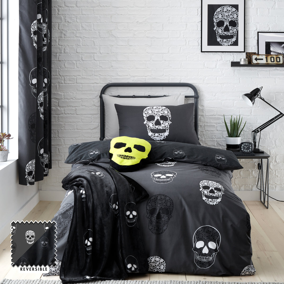 Catherine Lansfield Skulls Childrens Bedding Grey