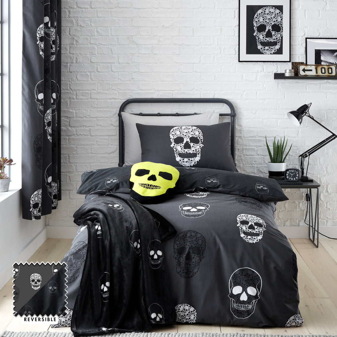 Catherine Lansfield Skulls Childrens Bedding Grey