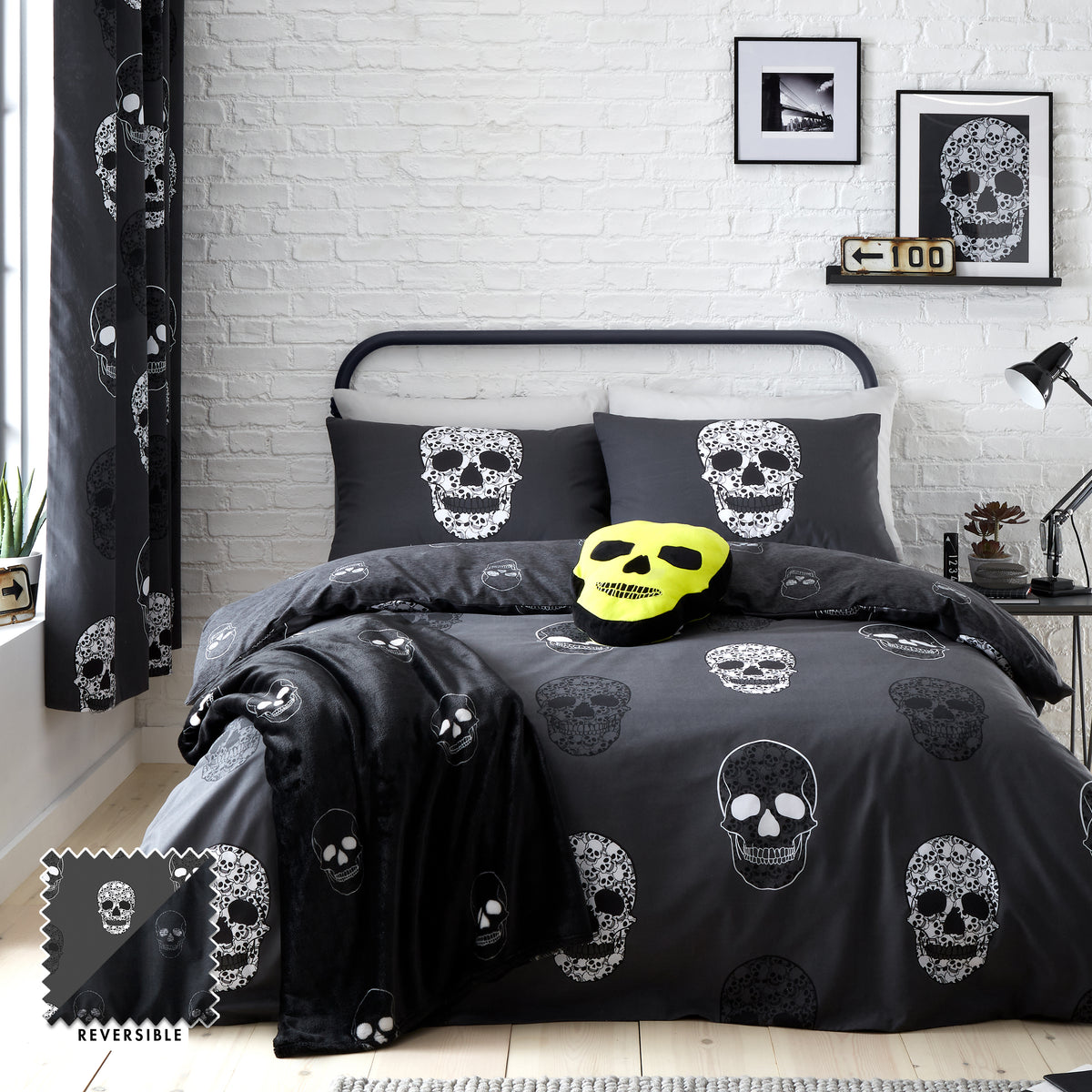 Catherine Lansfield Skulls Childrens Bedding Grey