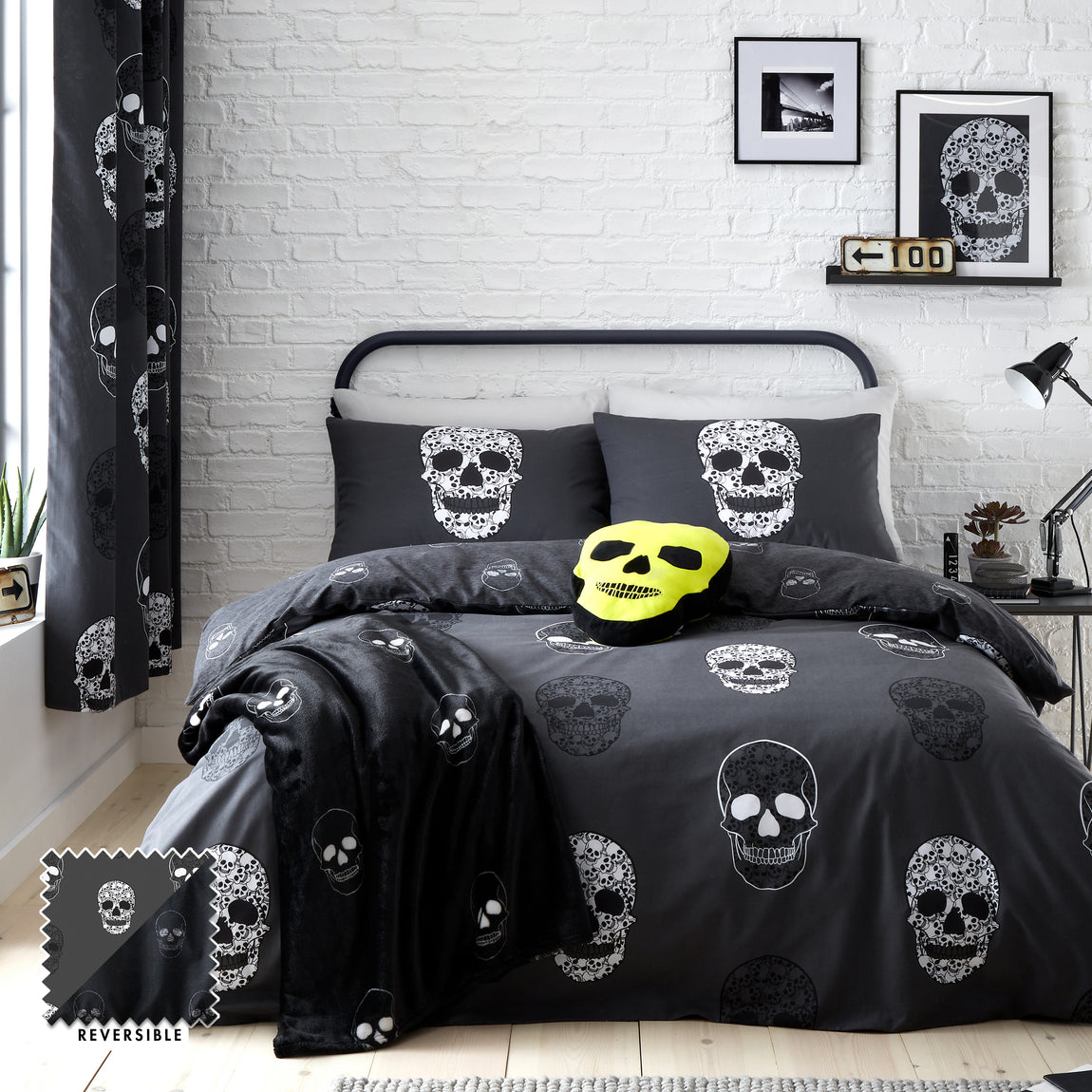 Catherine Lansfield Skulls Childrens Bedding Grey