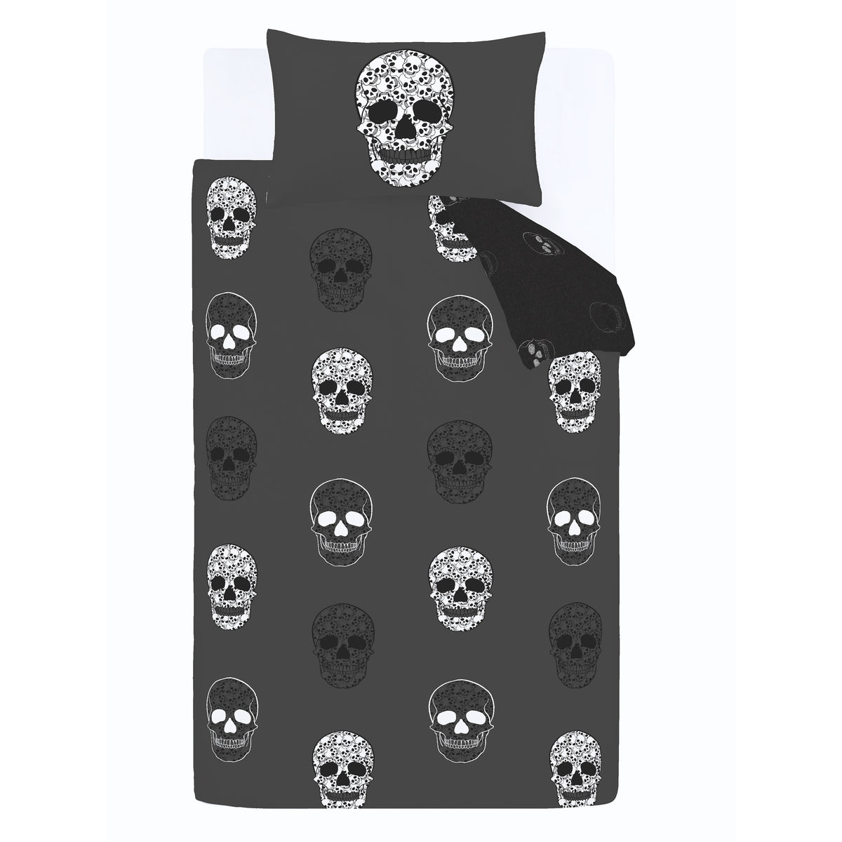 Catherine Lansfield Skulls Childrens Bedding Grey