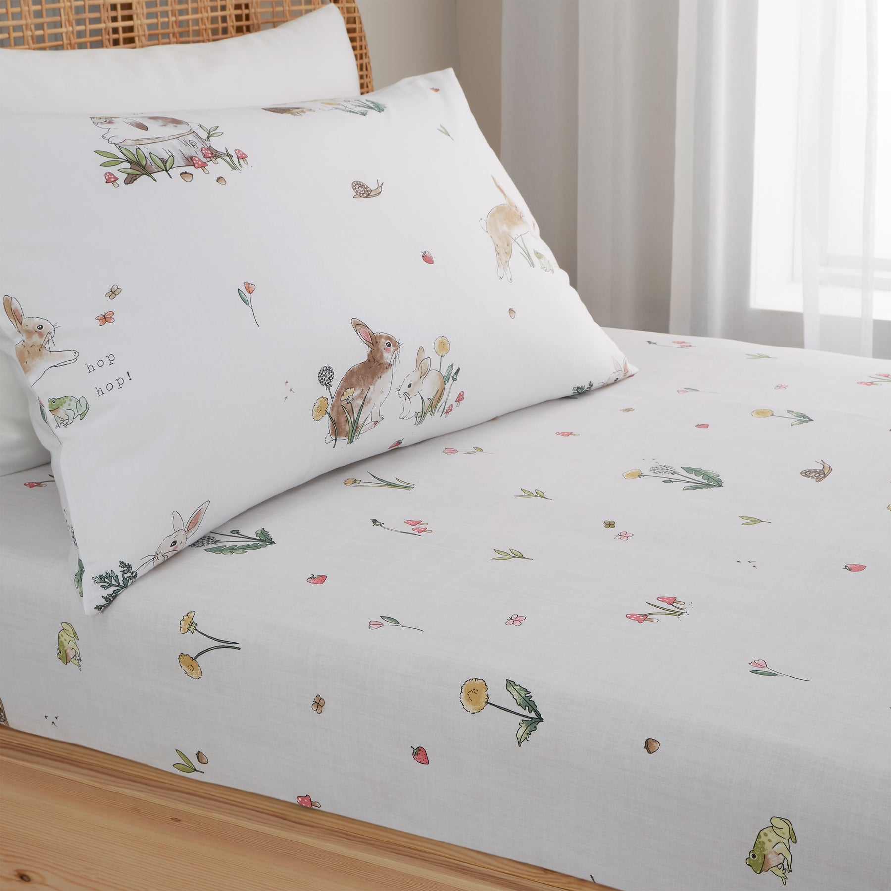 Bianca Bunny Rabbit Friends Cotton Bed Linen Fitted Sheet Natural