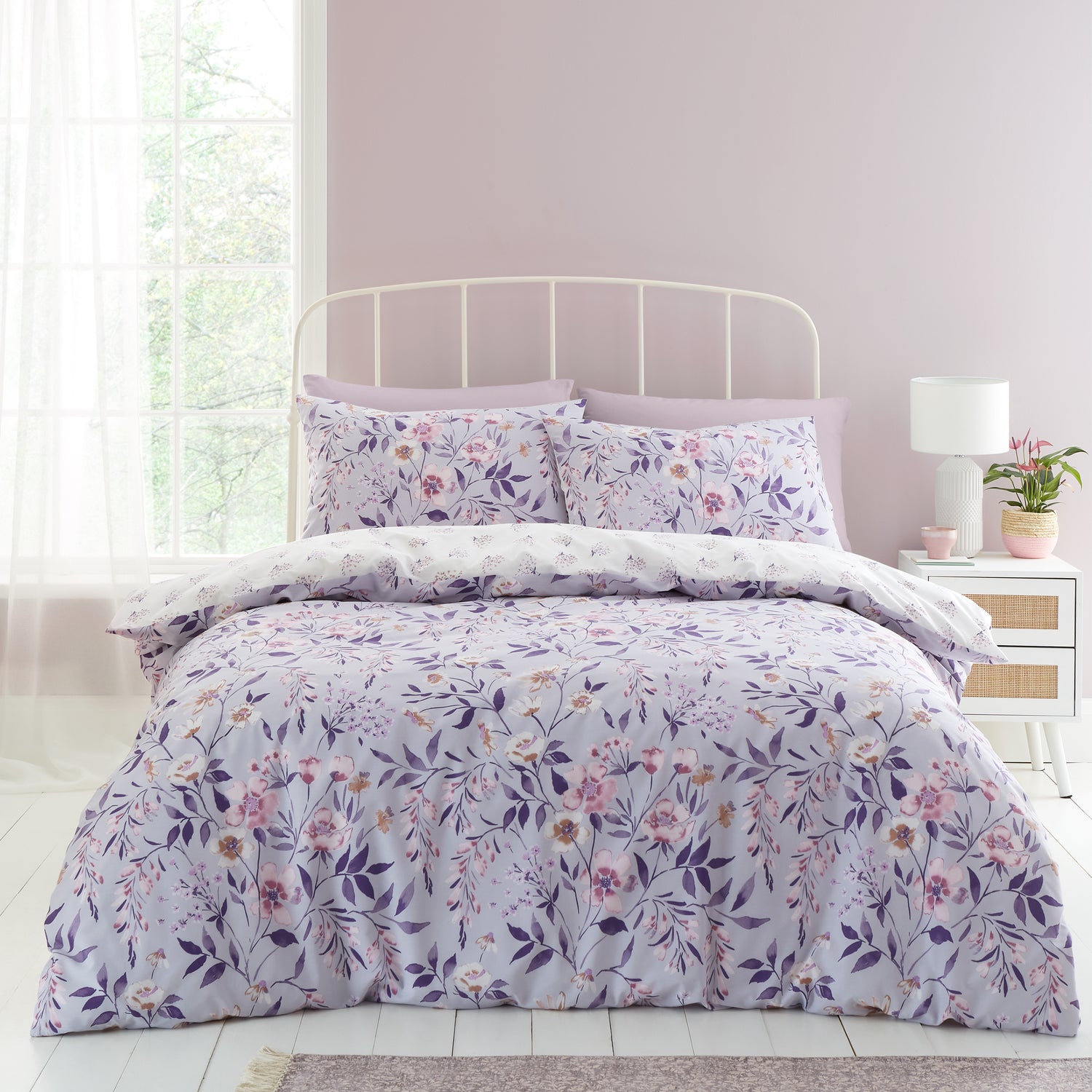 Catherine Lansfield Isadora Floral Duvet Cover Bedding Set Lilac