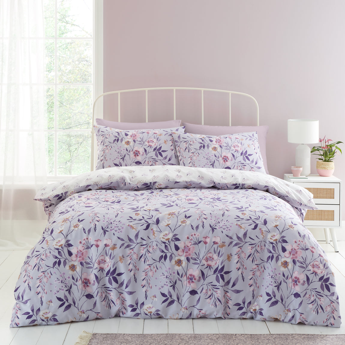 Catherine Lansfield Isadora Floral Duvet Cover Bedding Set Lilac
