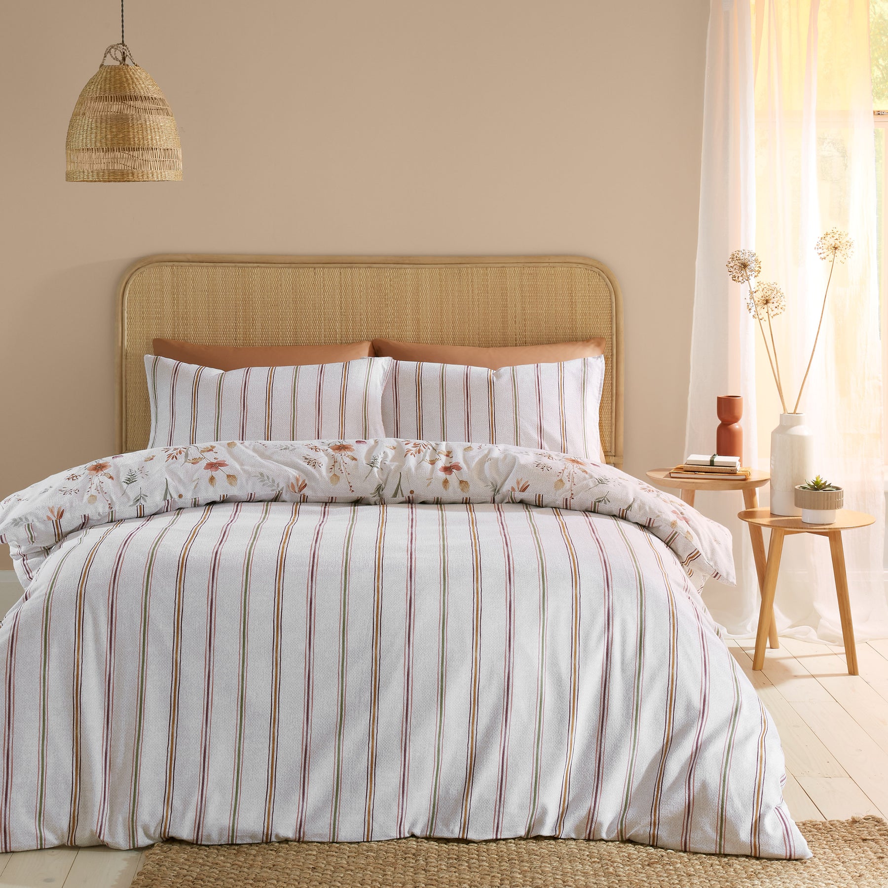 Natural Catherine Lansfield Brushed Cotton Harvest Flowers Duvet Cover