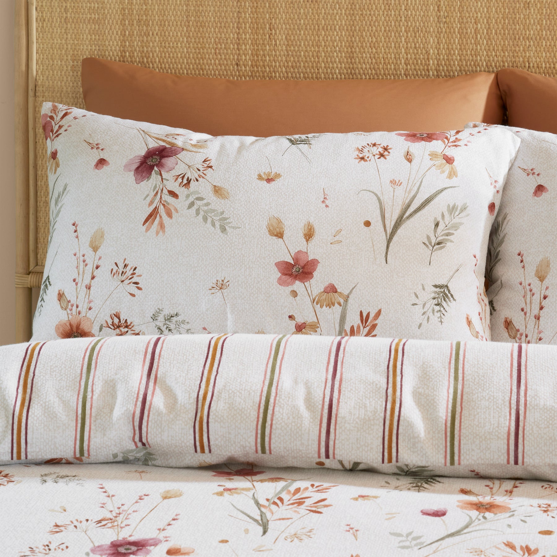 Natural Catherine Lansfield Brushed Cotton Harvest Flowers Duvet Cover