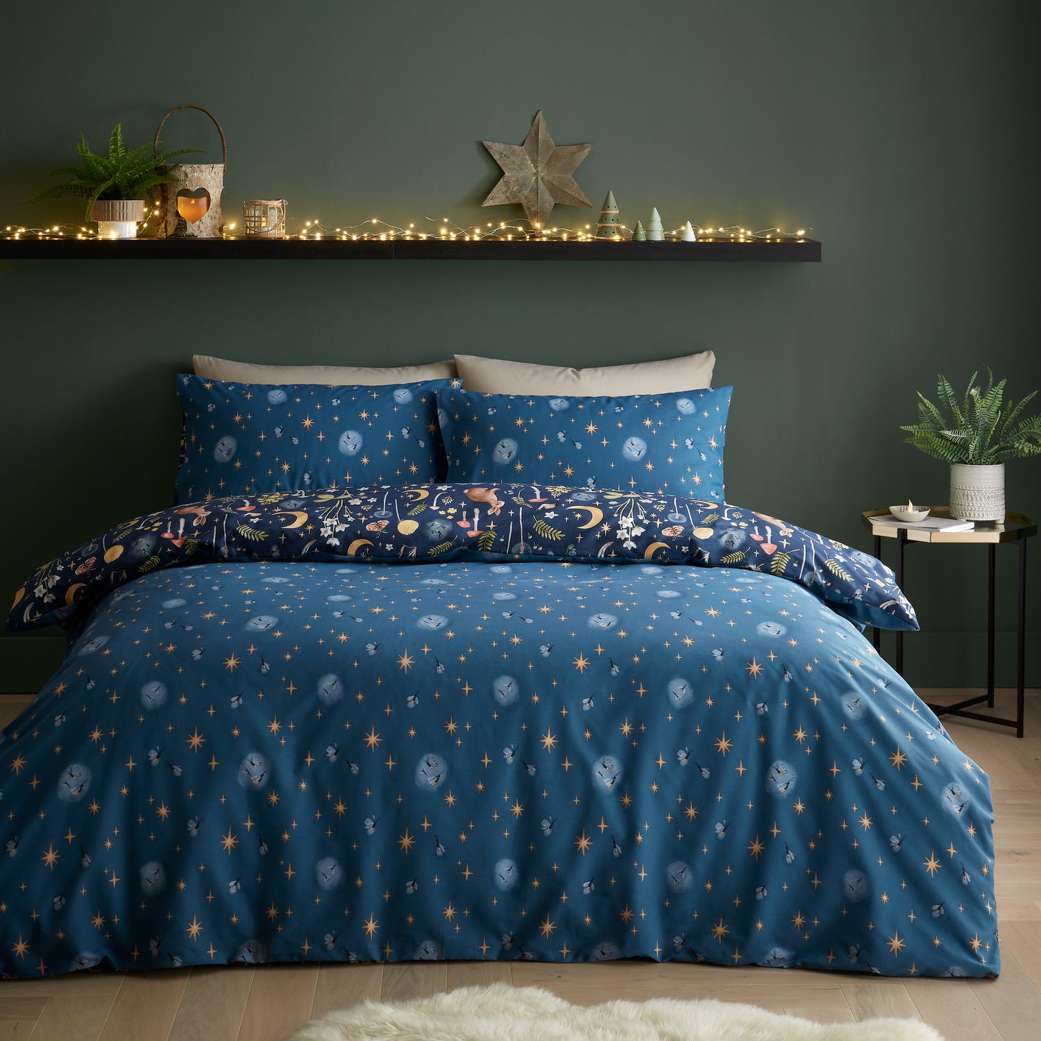 Catherine Lansfield Enchanted Twilight Animals Duvet Cover Bedding Set Navy Blue