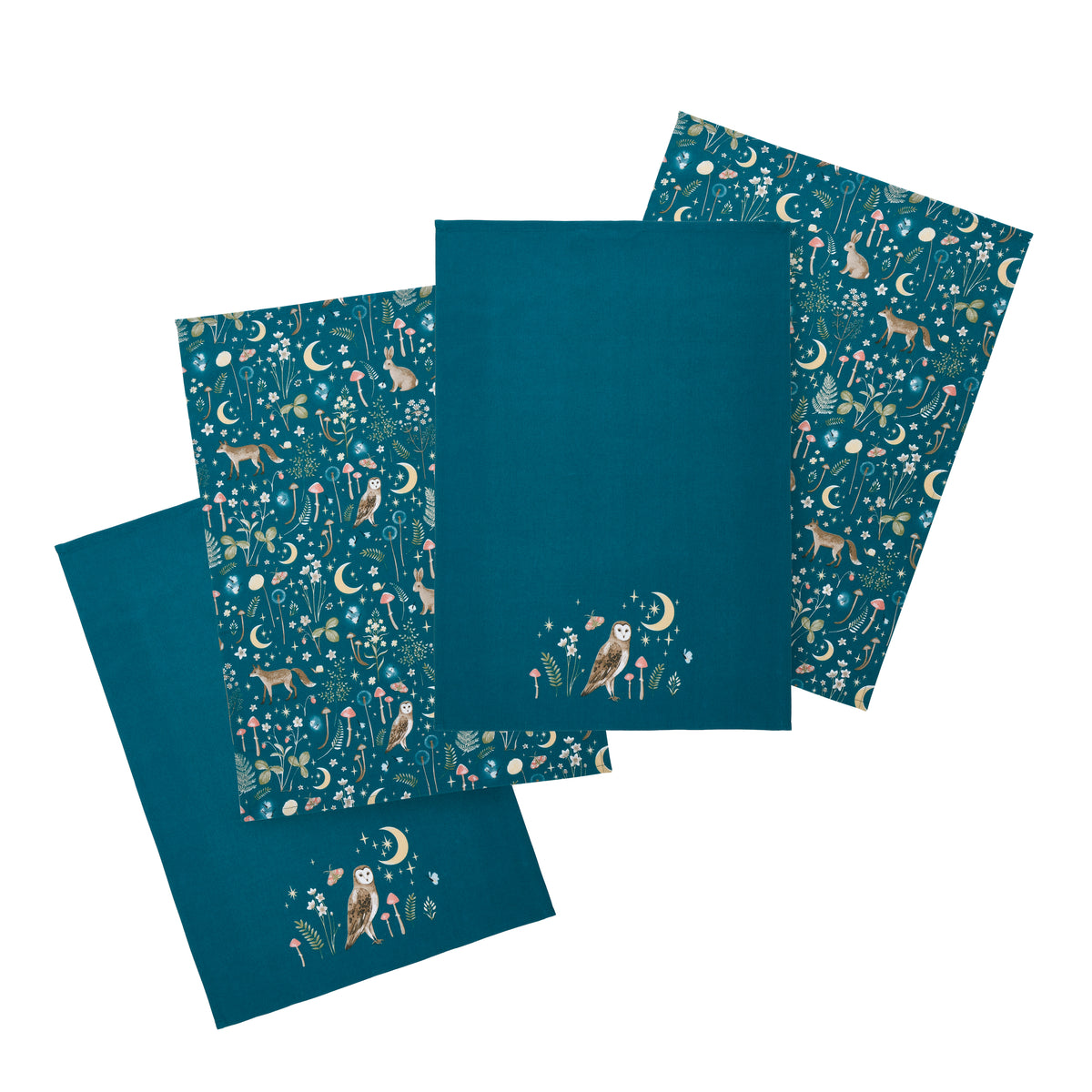 Catherine Lansfield Enchanted Twilight Pack of Four Tea Towels Green