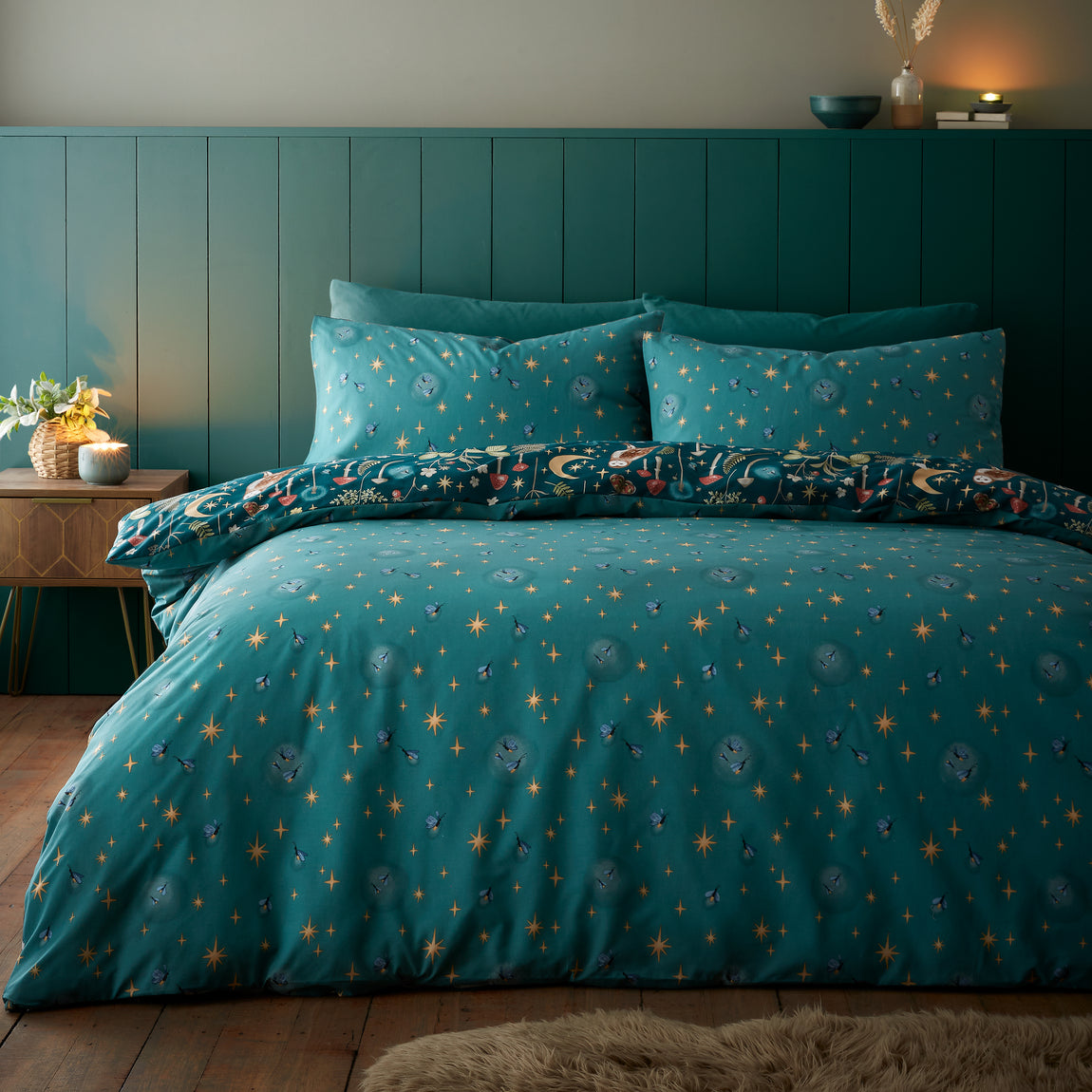 Catherine Lansfield Enchanted Twilight Duvet Cover Bedding Set Forest Green