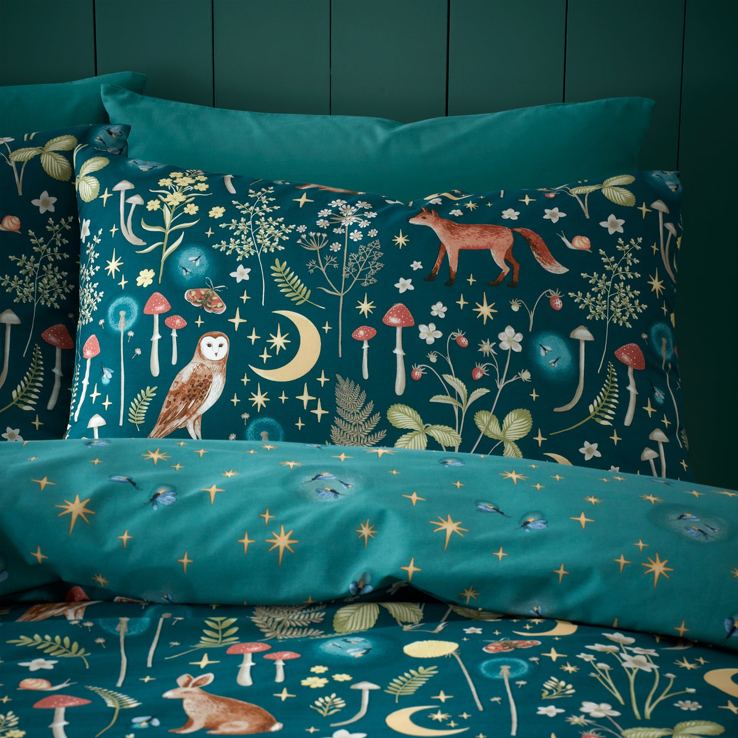Catherine Lansfield Enchanted Twilight Duvet Cover Bedding Set Forest Green