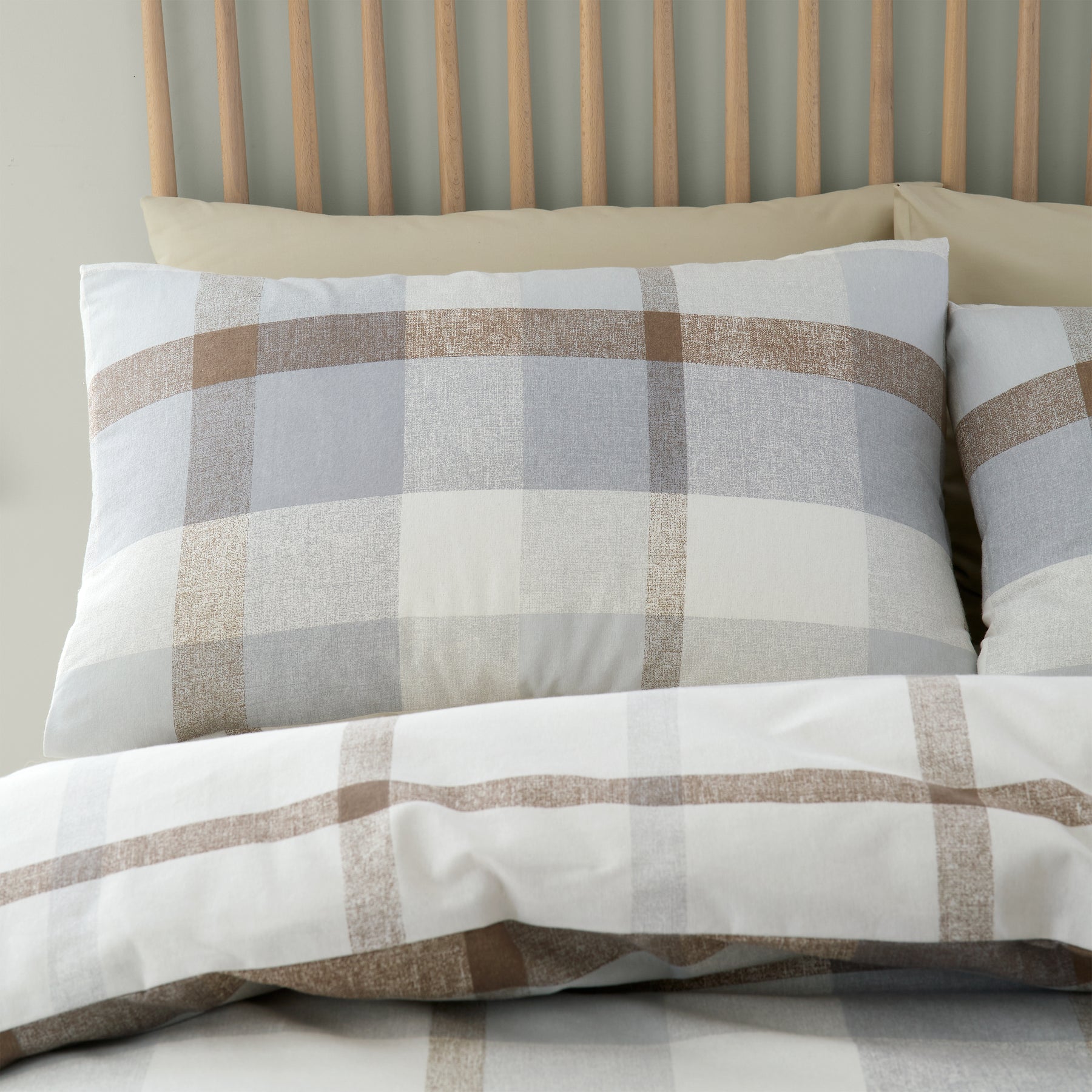 Catherine Lansfield Brushed Check Duvet Cover Bedding Set Natural