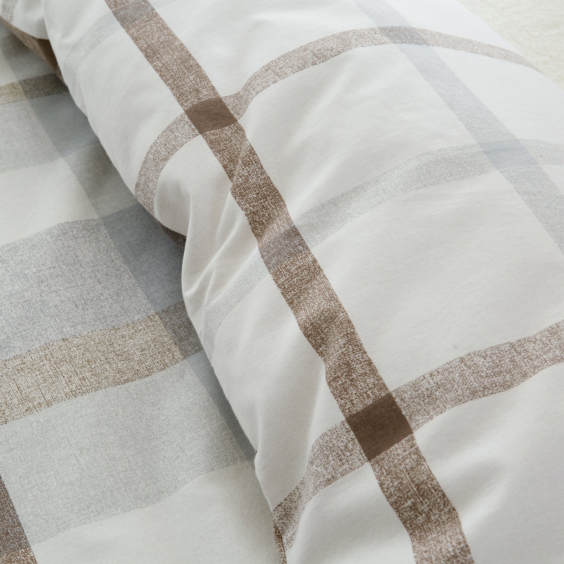 Catherine Lansfield Brushed Check Duvet Cover Bedding Set Natural
