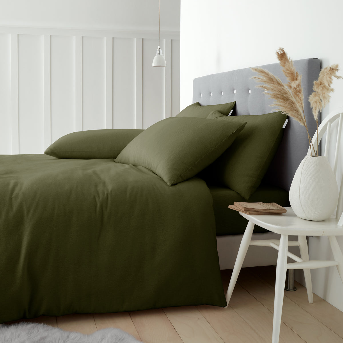 Catherine Lansfield Brushed Cotton Soft and Cosy Duvet Cover Bedding Set Green