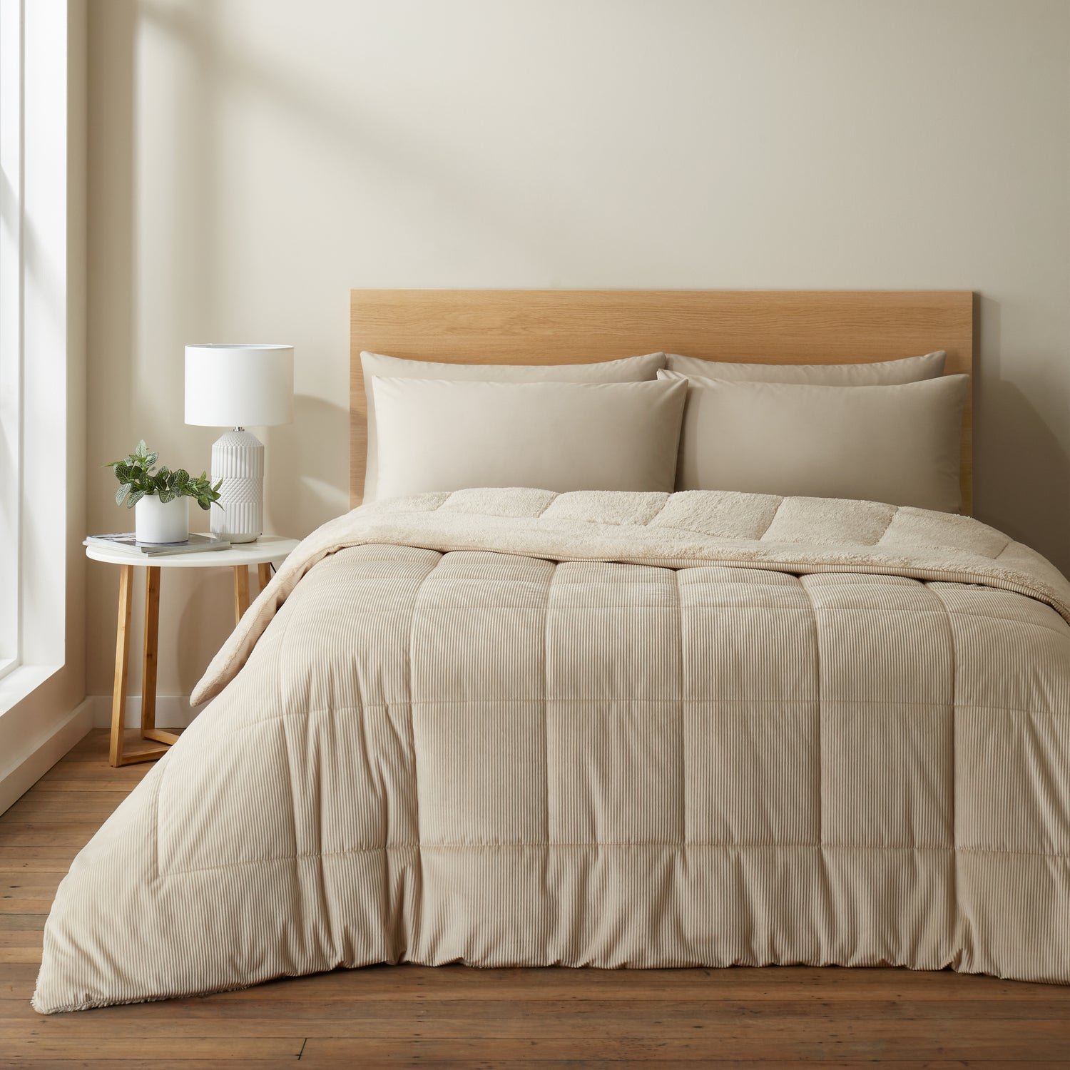 Catherine Lansfield Cosy Cord 6.5 Tog Coverless Comforter 200cm x 220cm Bedspread Natural