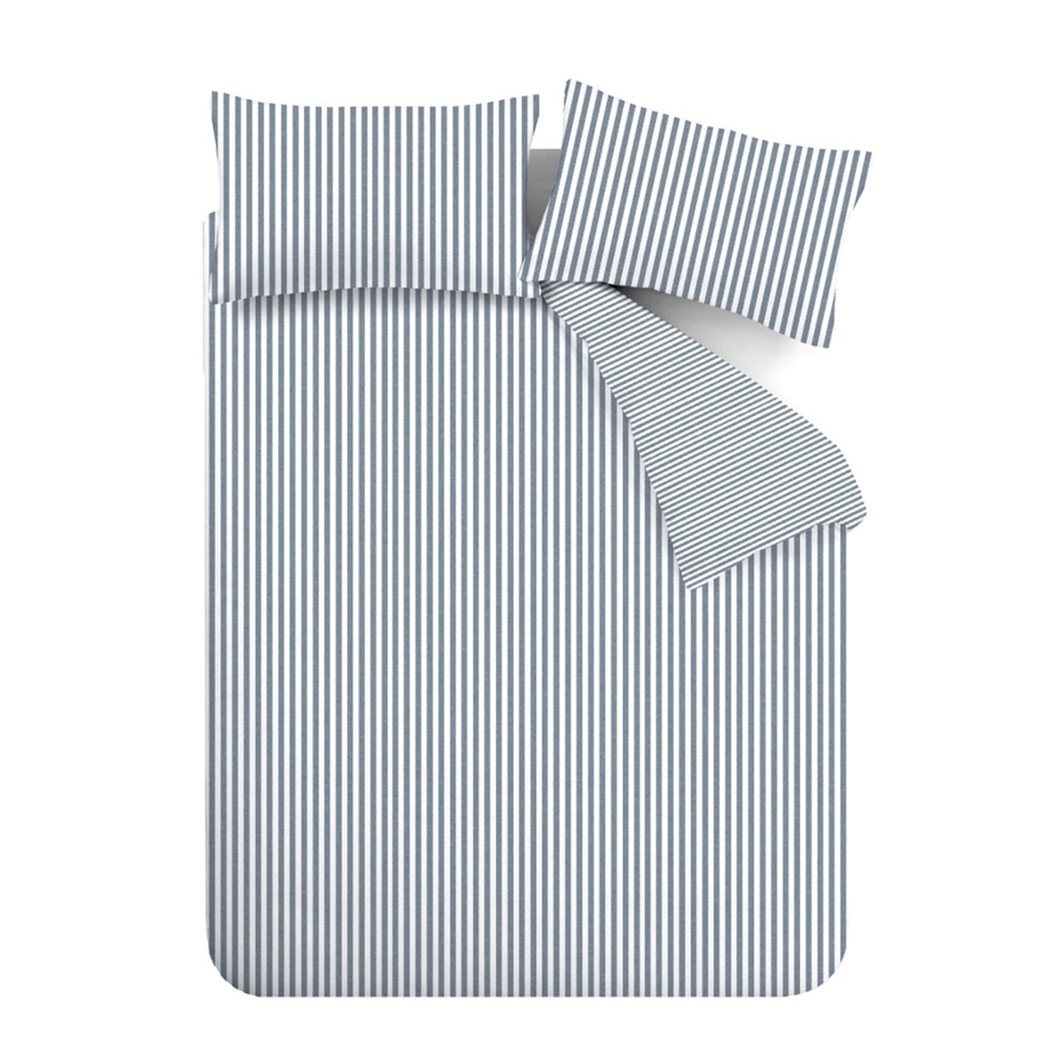 Catherine Lansfield Stripe Brushed Duvet Cover Bedding Set Blue