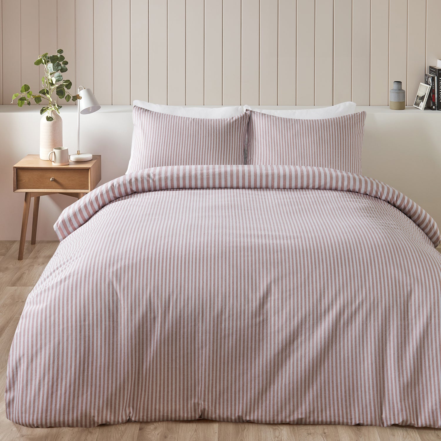 Catherine Lansfield Stripe Brushed Duvet Cover Bedding Set Blush