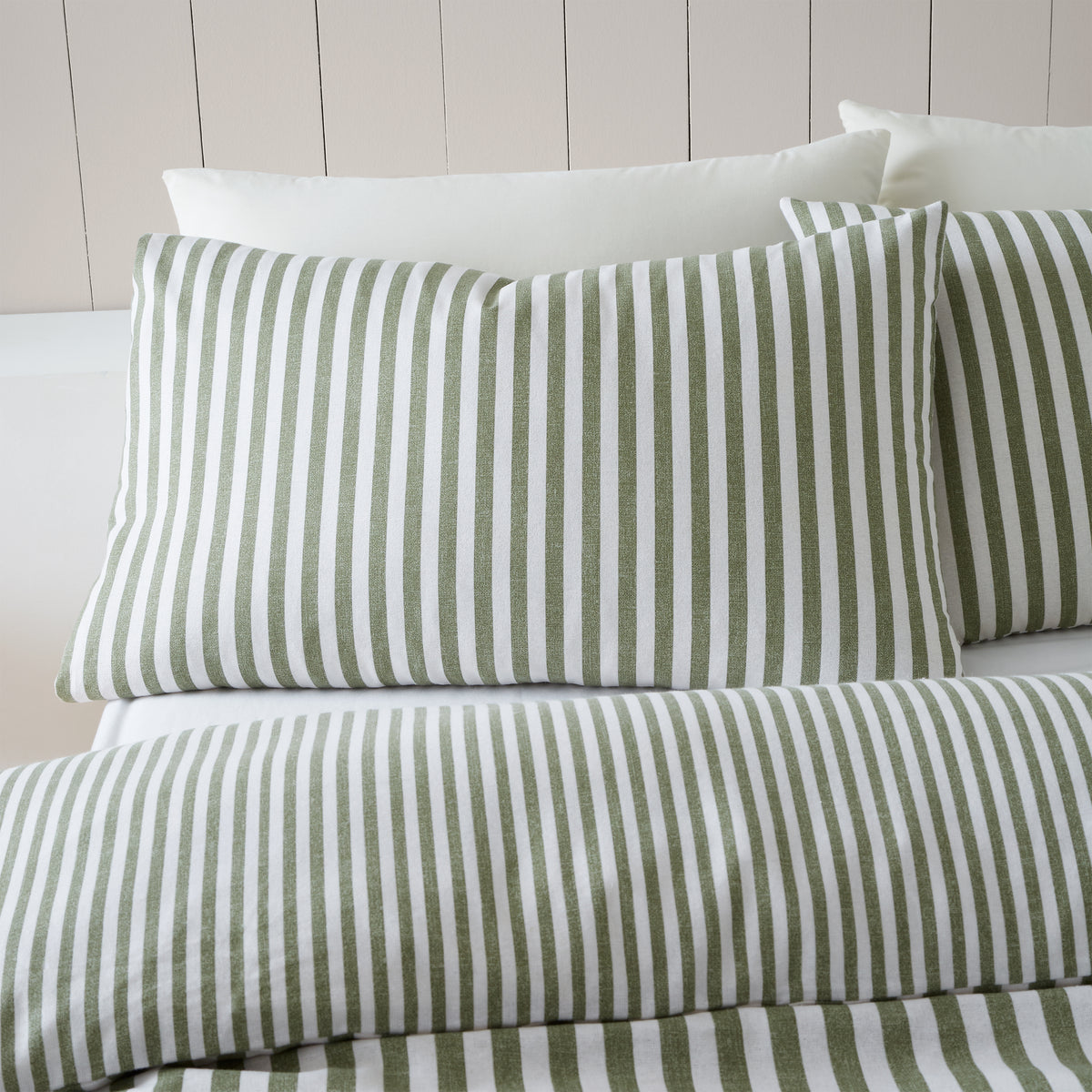 Catherine Lansfield Brushed Stripe Duvet Cover Bedding Set Green