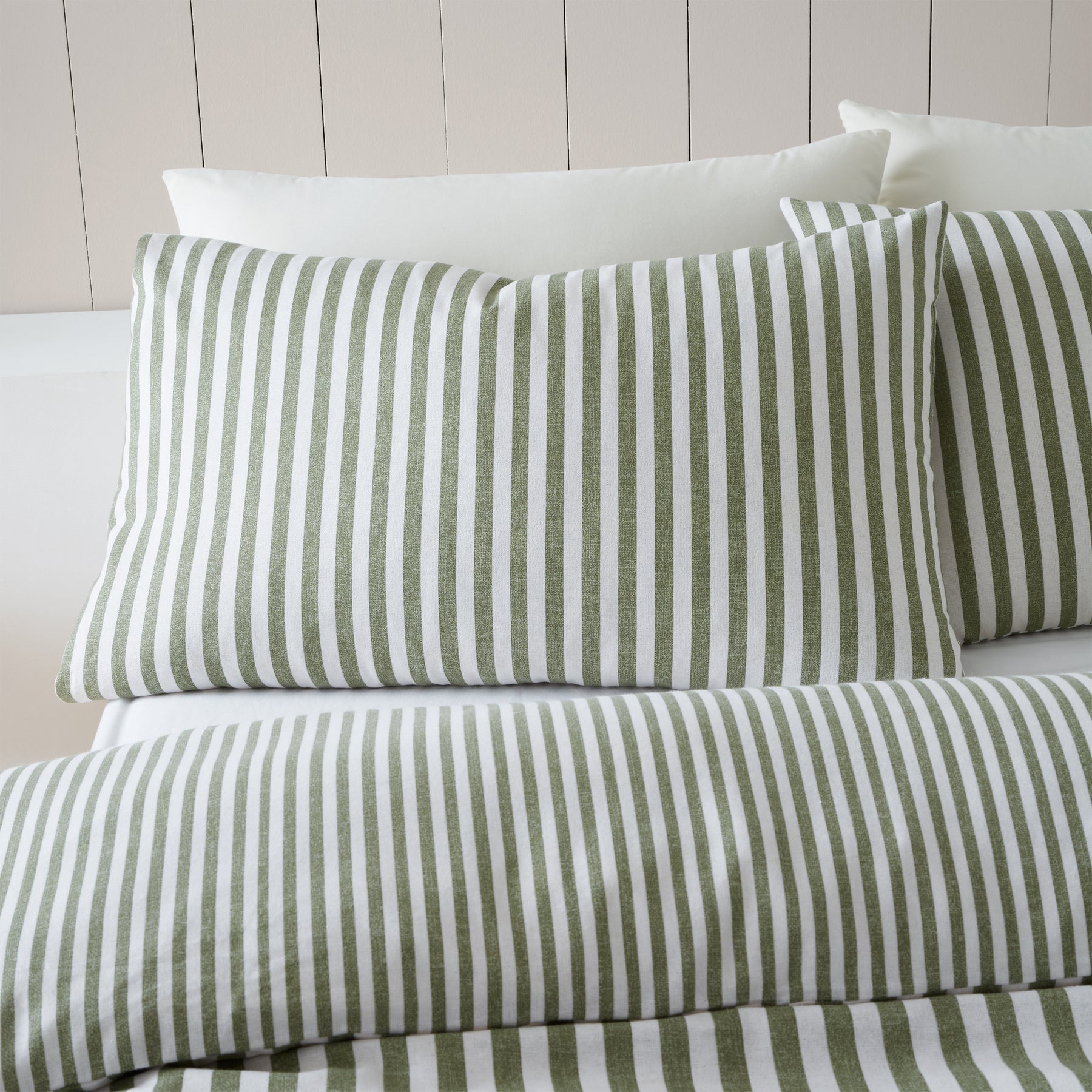 Catherine Lansfield Brushed Stripe Duvet Cover Bedding Set Green