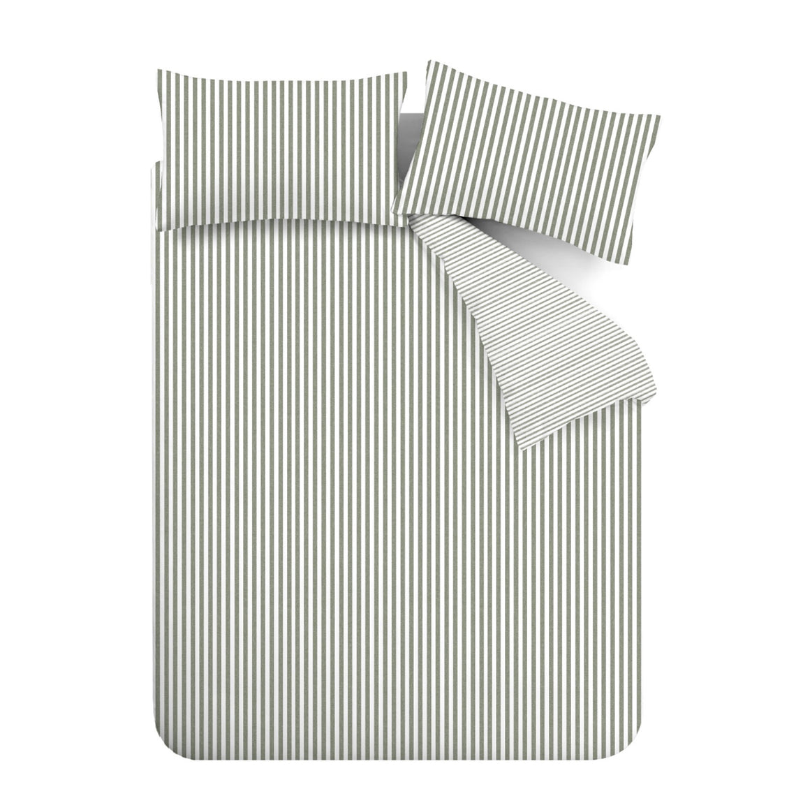 Catherine Lansfield Brushed Stripe Duvet Cover Bedding Set Green