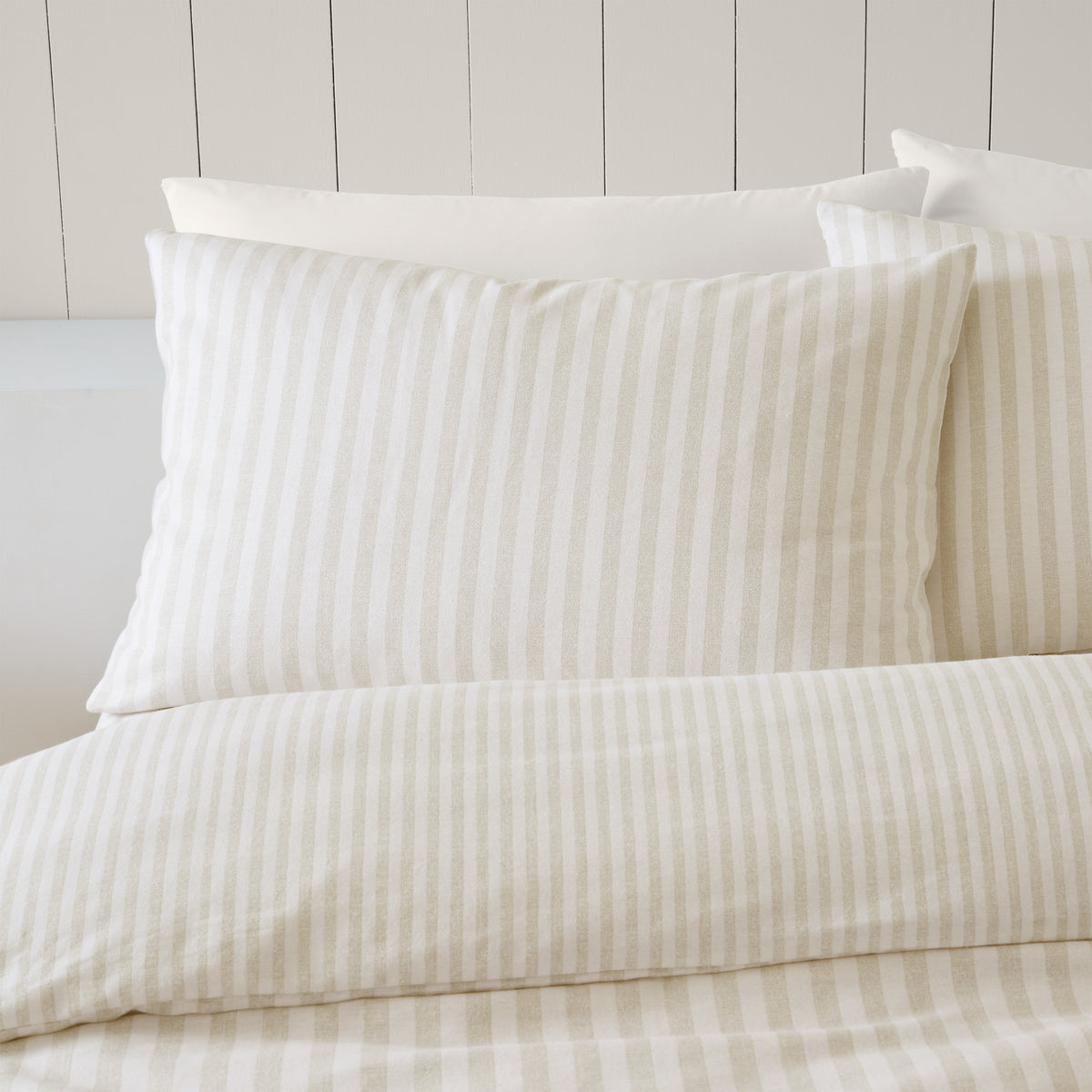 Catherine Lansfield Stripe Brushed Duvet Cover Bedding Set Natural