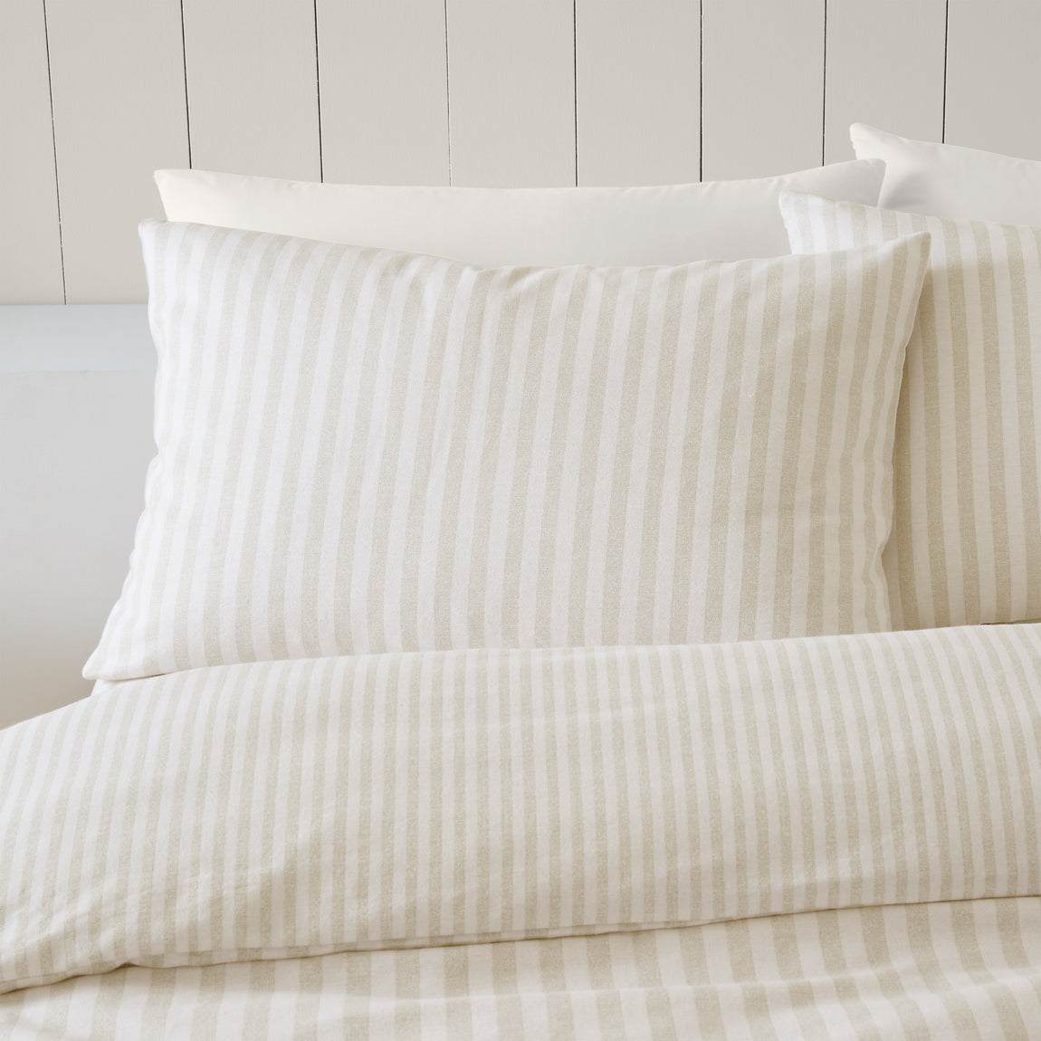Catherine Lansfield Stripe Brushed Duvet Cover Bedding Set Natural