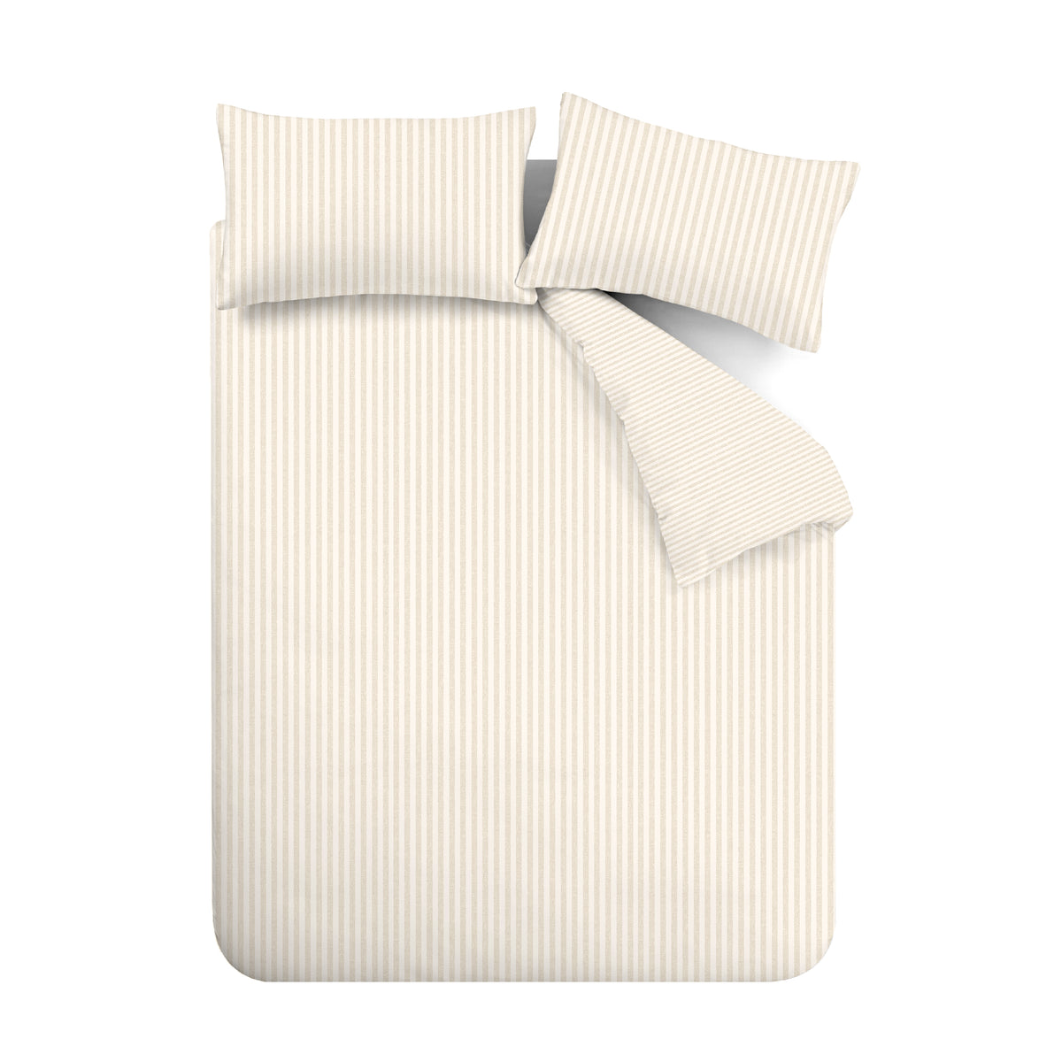 Catherine Lansfield Stripe Brushed Duvet Cover Bedding Set Natural