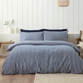 Catherine Lansfield Brushed Stripe Duvet Cover Bedding Set Navy