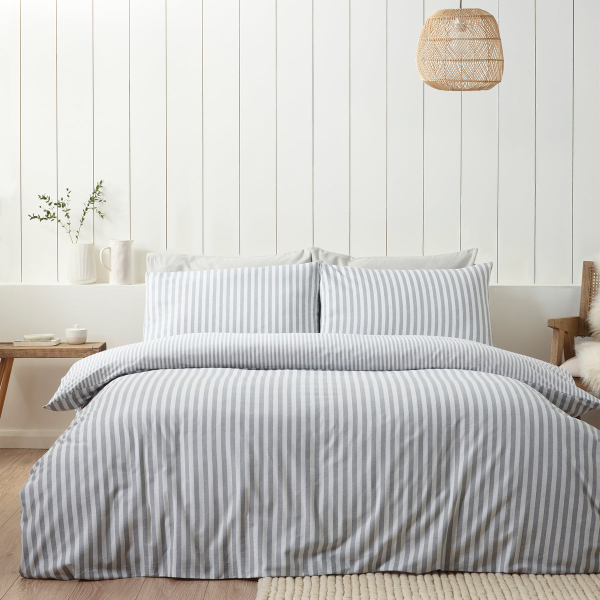 Catherine Lansfield Brushed Stripe Duvet Cover Bedding Set Silver