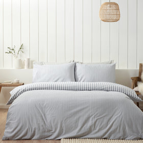 Catherine Lansfield Brushed Stripe Duvet Cover Bedding Set Silver