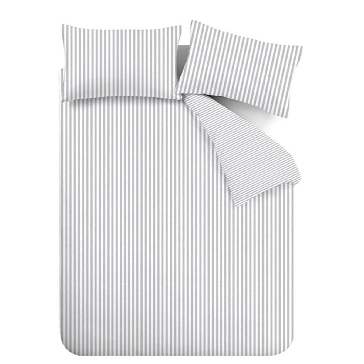 Catherine Lansfield Brushed Stripe Duvet Cover Bedding Set Silver