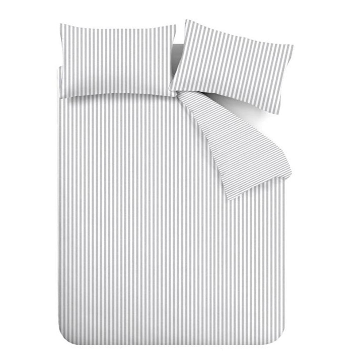 Catherine Lansfield Brushed Stripe Duvet Cover Bedding Set Silver
