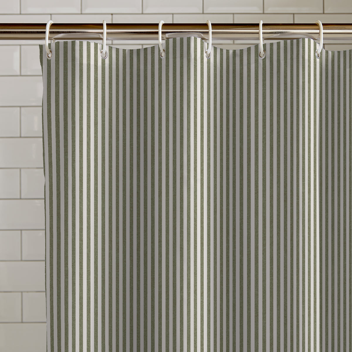 Catherine Lansfield Timeless Stripe Shower Curtain Green