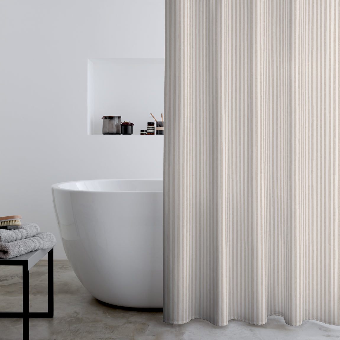 Catherine Lansfield Timeless Stripe Shower Curtain Natural