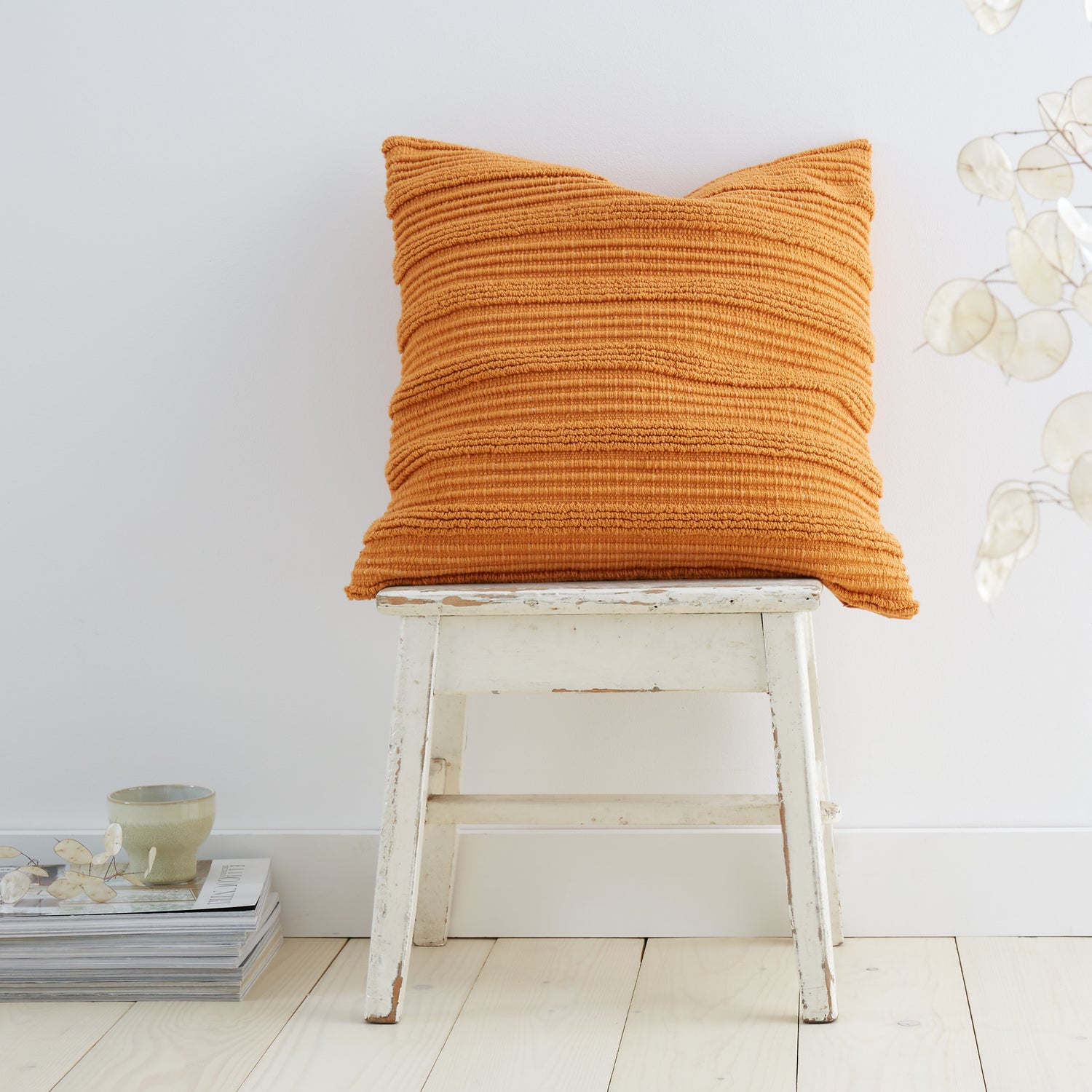 Pineapple Elephant Tufted Stripes Filled Cushion 45cm x 45cm Terracotta