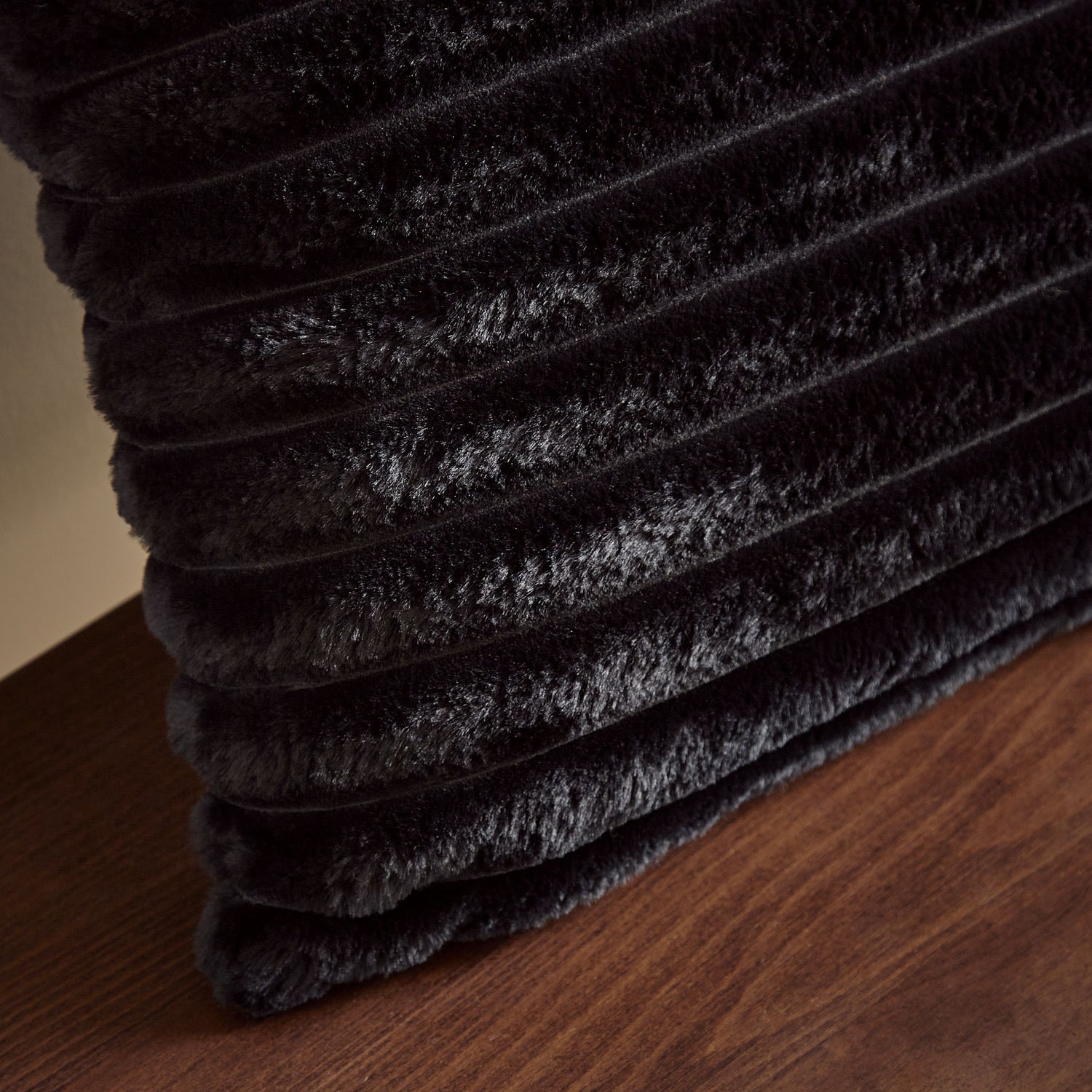 Catherine Lansfield Cosy Ribbed Soft Touch Velvet 45cm x 45cm Filled Cushion Black