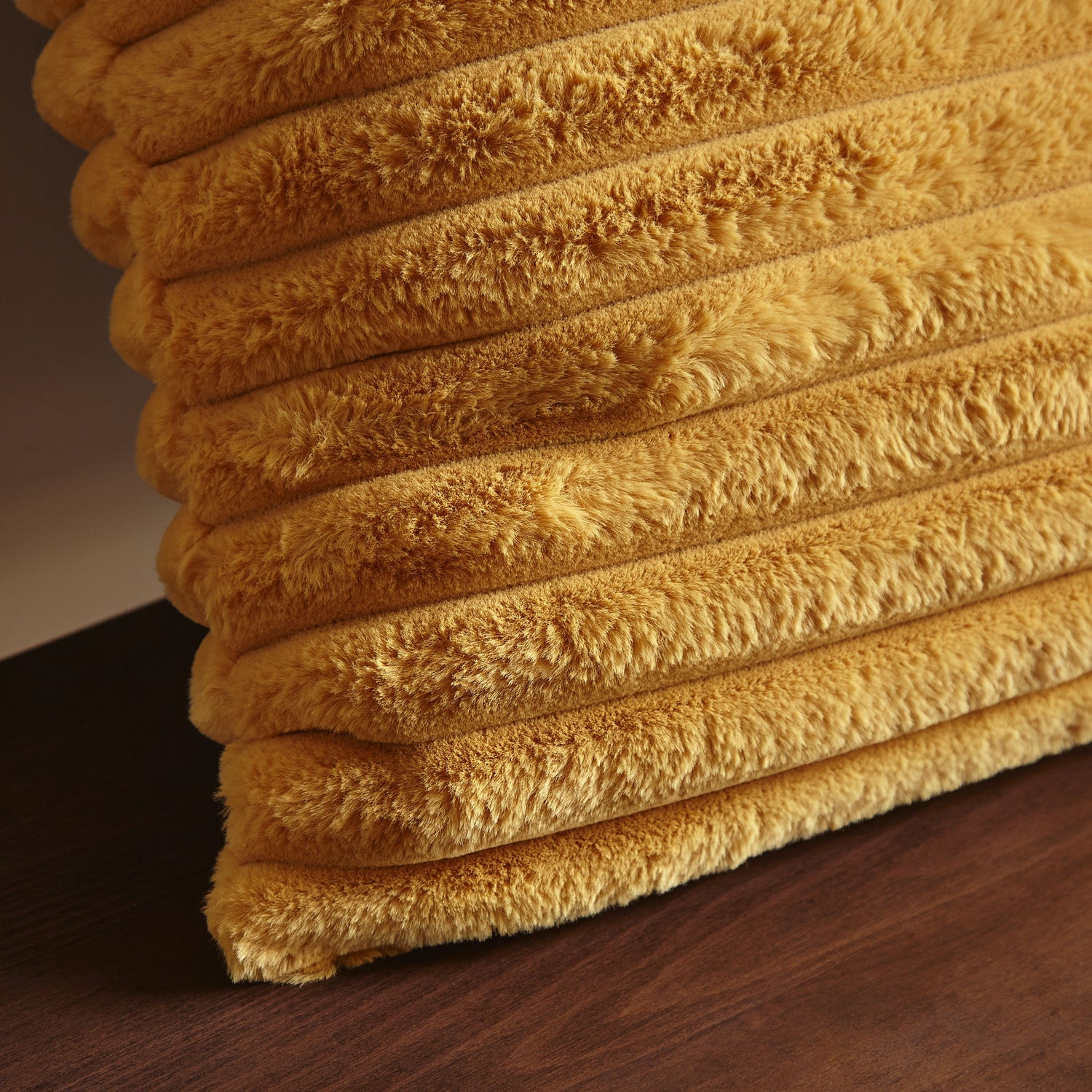 Catherine Lansfield Cosy Ribbed Soft Touch Velvet 45cm x 45cm Filled Cushion Mustard Yellow