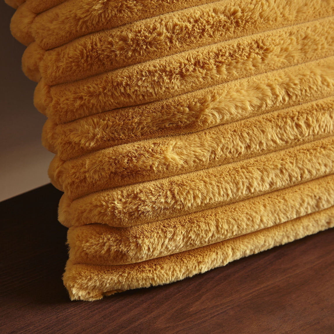 Catherine Lansfield Cosy Ribbed Soft Touch Velvet 45cm x 45cm Filled Cushion Mustard Yellow