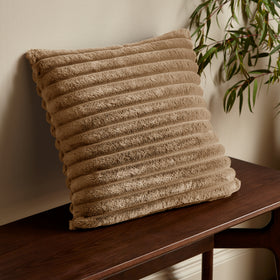 Catherine Lansfield Cosy Ribbed Soft Touch Velvet 45cm x 45cm Filled Cushion Natural