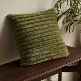Catherine Lansfield Cosy Ribbed Soft Touch Velvet 45cm x 45cm Filled Cushion Olive Green