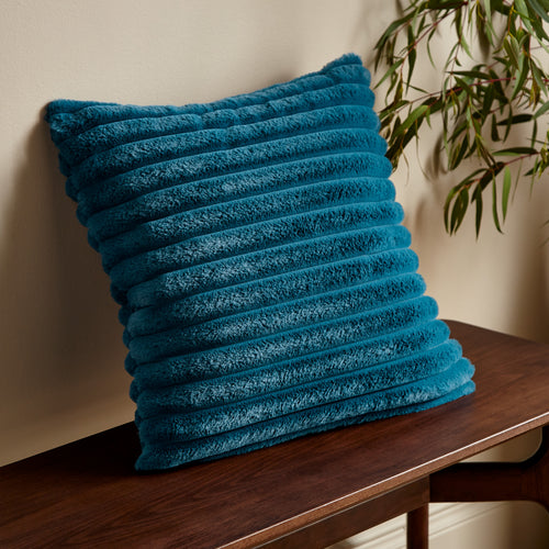 Catherine Lansfield Cosy Ribbed Soft Touch Velvet 45cm x 45cm Filled Cushion Teal