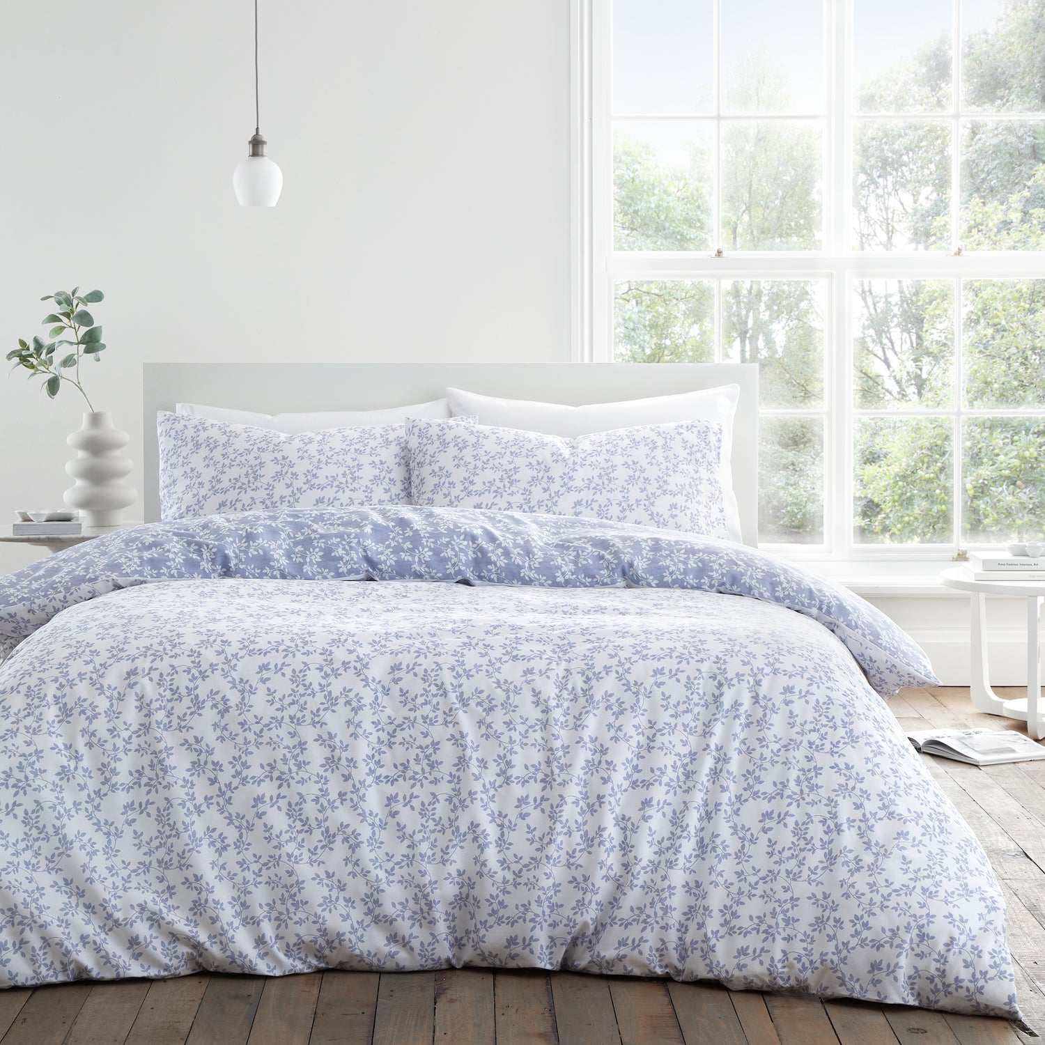 Bianca Shadow Leaves Duvet Cover Bedding Set French Blue