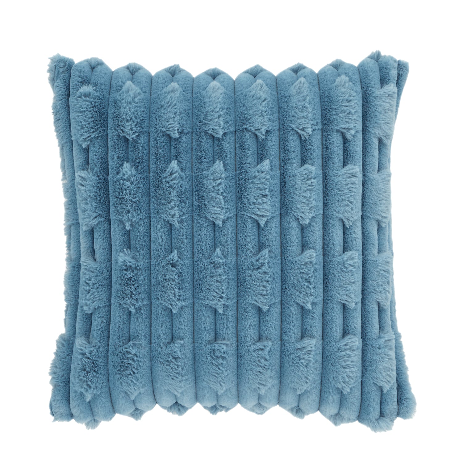Bianca Carved Faux Fur Filled Cushion 50cm x 50cm Blue