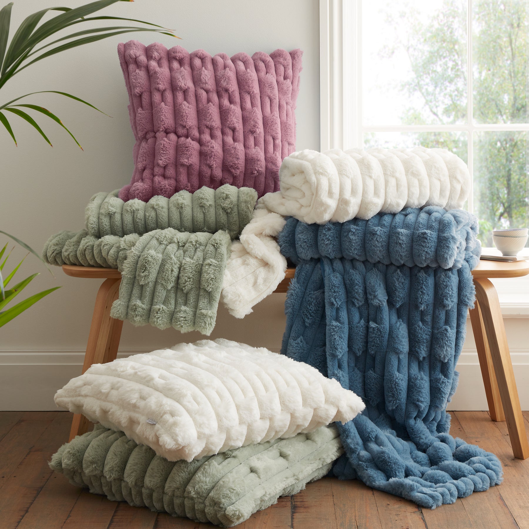 Bianca Carved Faux Fur Filled Cushion 50cm x 50cm Pink