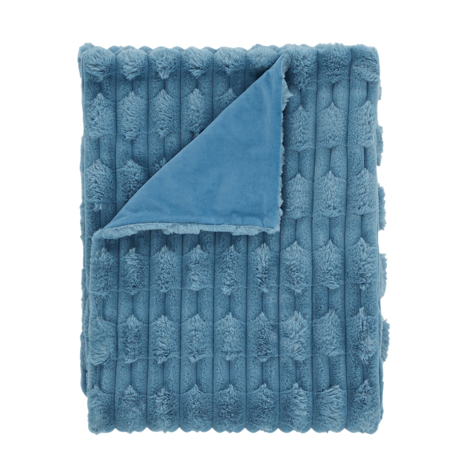 Bianca Carved Faux Fur 150cm x 200cm Throw Blue
