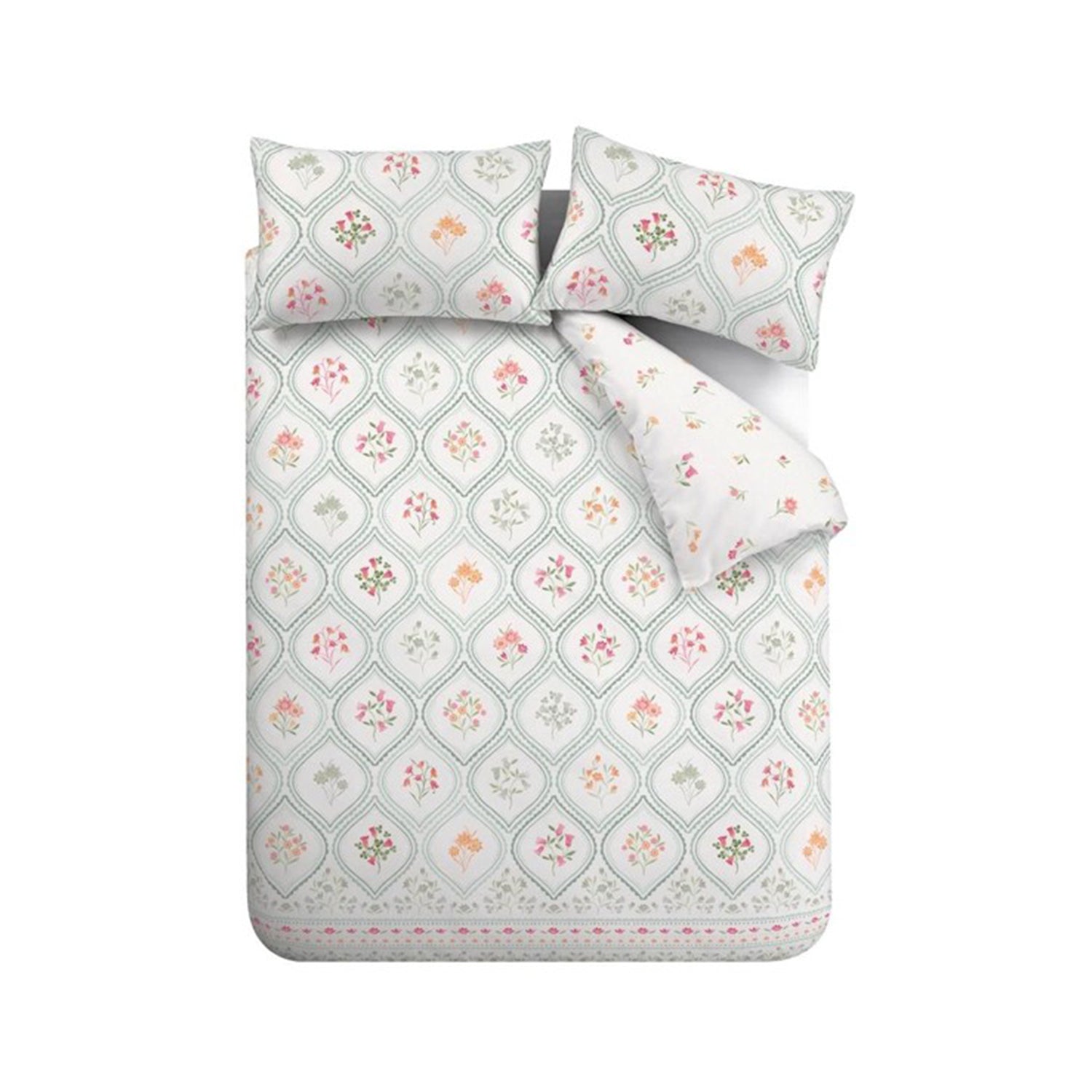Catherine Lansfield Cameo Floral Duvet Cover Bedding Set Soft Green
