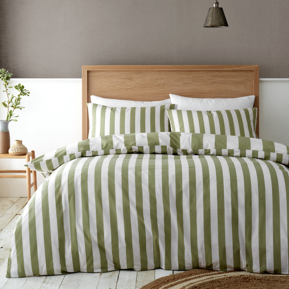 Catherine Lansfield Cove Stripe Duvet Cover Bedding Set Green