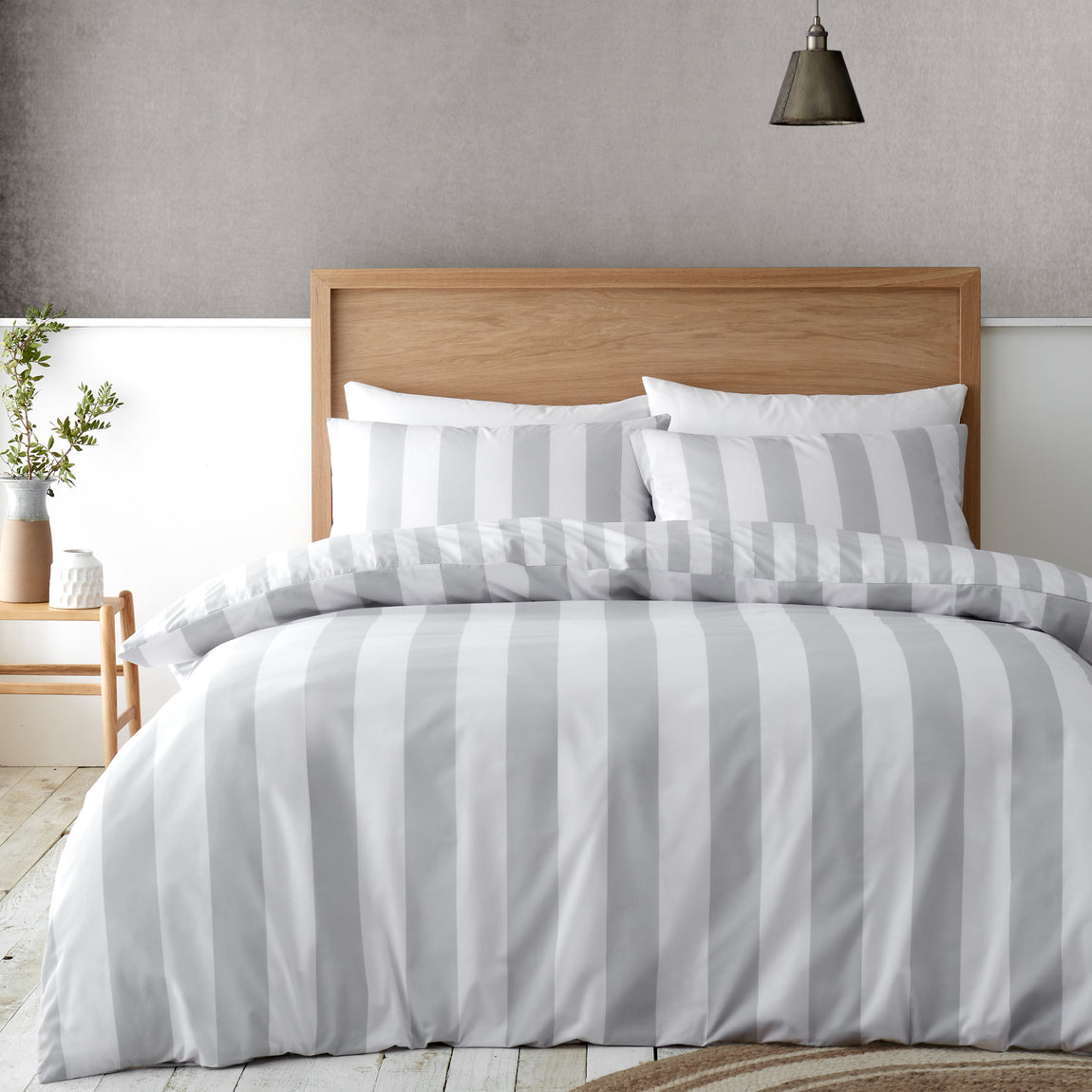 Catherine Lansfield Cove Stripe Duvet Cover Bedding Set Silver