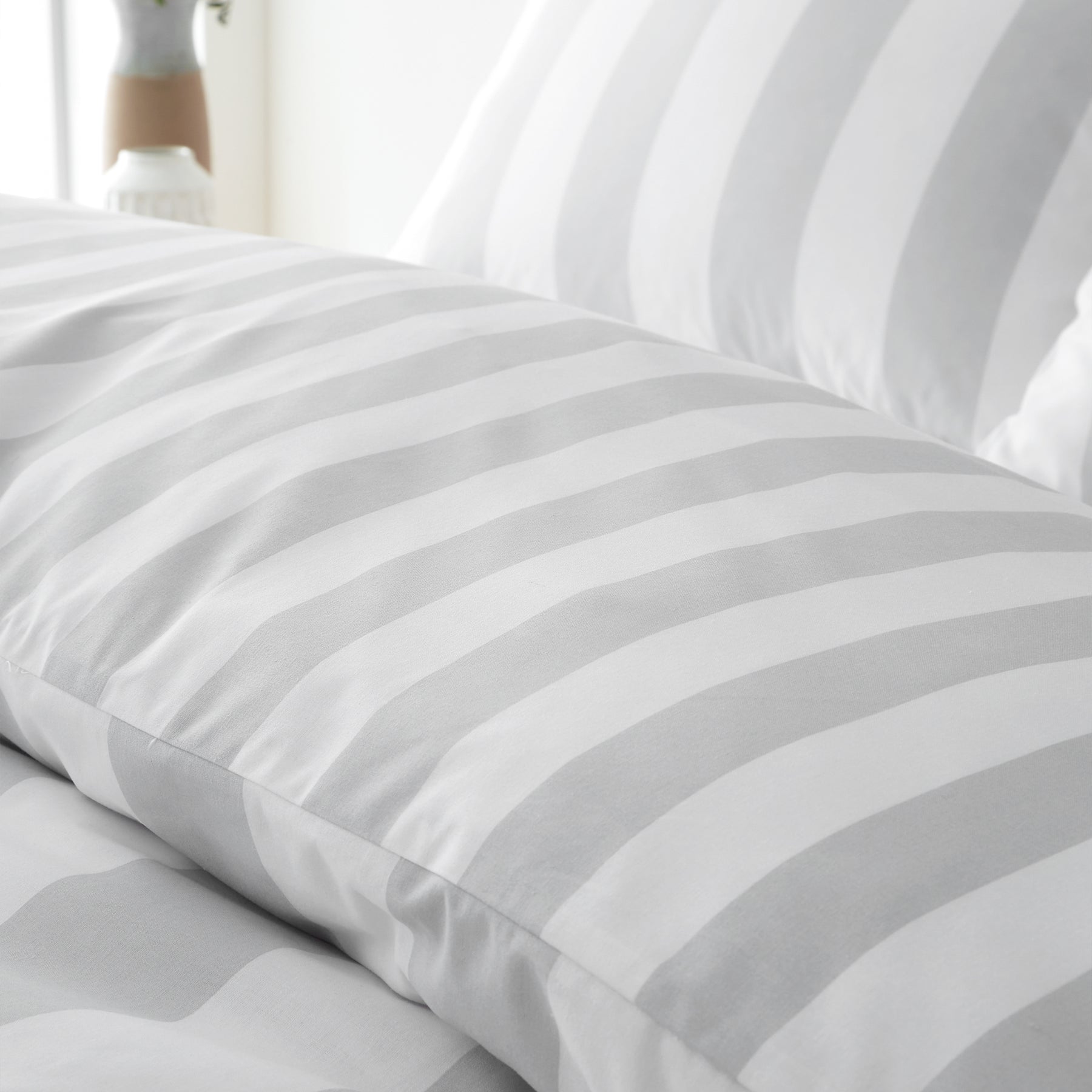 Catherine Lansfield Cove Stripe Duvet Cover Bedding Set Silver